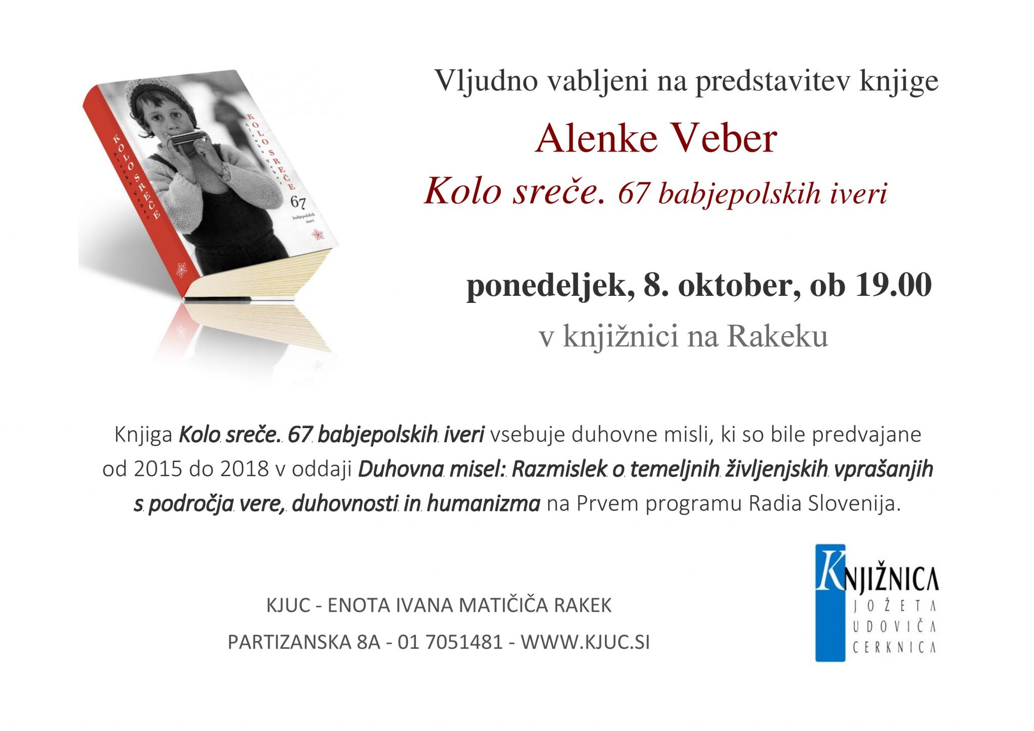 kolo.srece vabilo page 001 - Alenka Veber – Kolo sreče. 67 babjepolskih iveri – predstavitev knjige