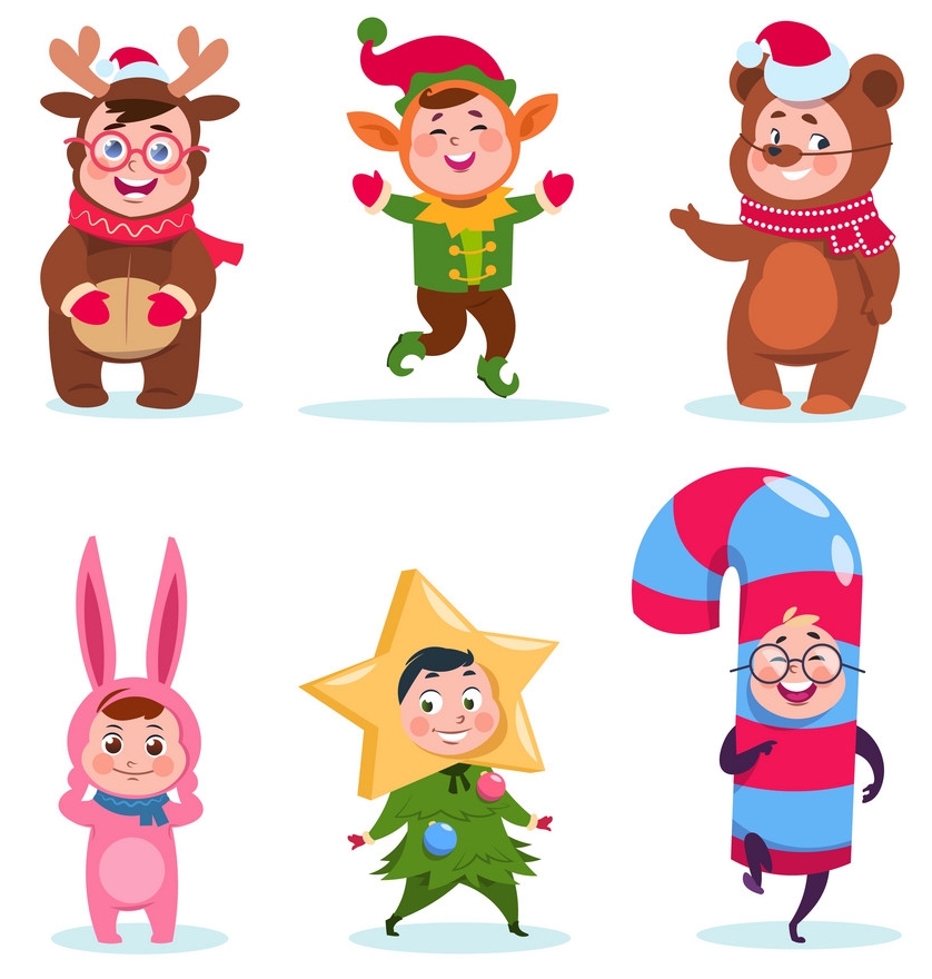 kids wearing christmas costumes cartoon happy vector 22360846 - Dogodki