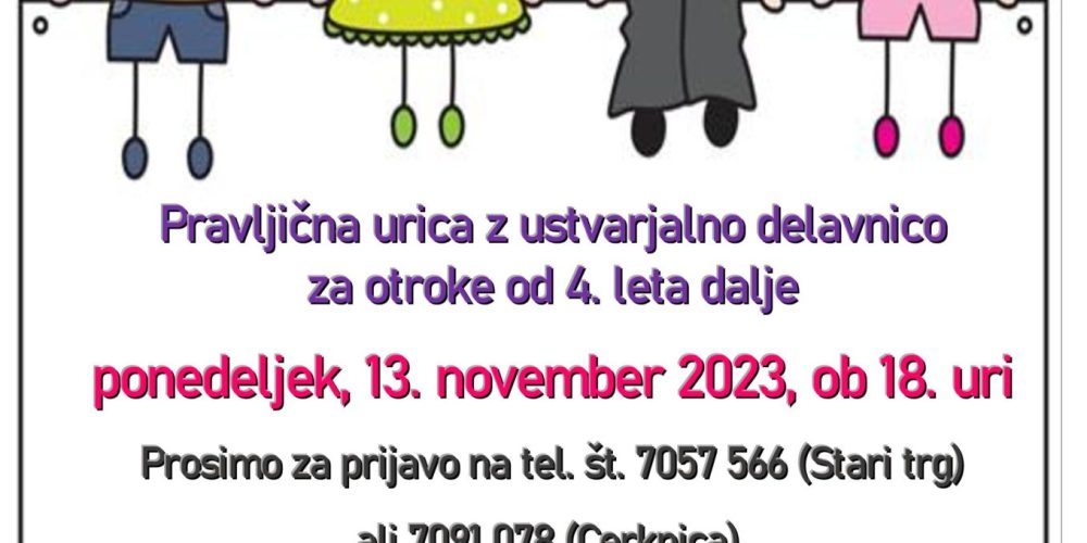 Pravljična urica z ustvarjalno delavnico za otroke od 4. leta dalje