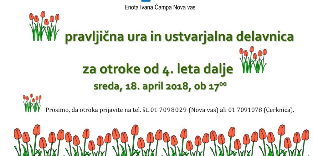 Pravljična ura in ustvarjalna delavnica za otroke od 4. leta dalje